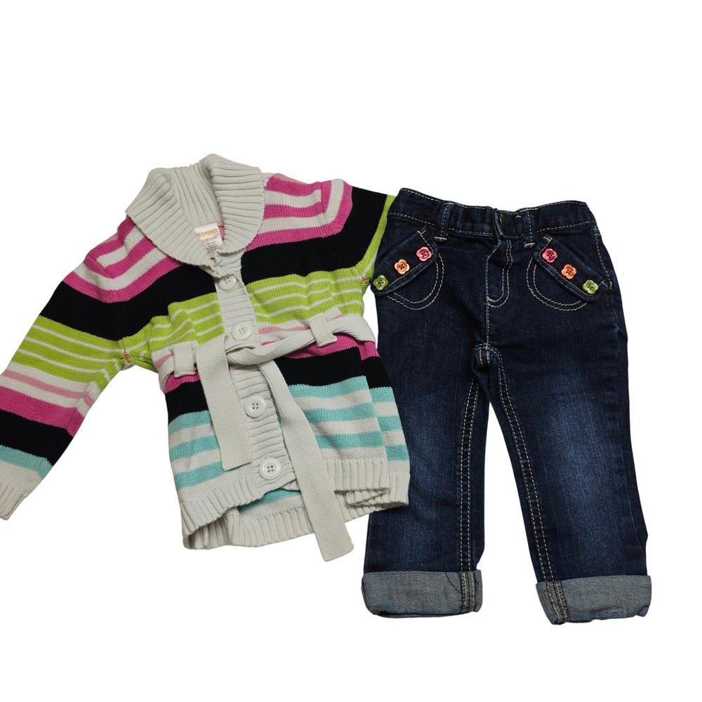Gymboree Cardigan and Jeans Set Kids 12-18 Months Multi-Color Striped Denim